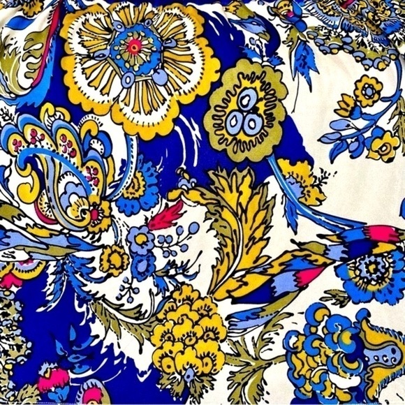 HALE BOB Top V-Neck Halter T-Back 100% Silk Floral Paisley Blue Gold Wom… - Picture 4 of 9